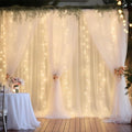 30×10ft White Tulle Backdrop Curtain with Lights String for Parties, Sheer Photo Backdrop Curtains for Wedding Party Photography Background by WishCare