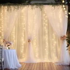 30×10ft White Tulle Backdrop Curtain with Lights String for Parties, Sheer Photo Backdrop Curtains for Wedding Party Photography Background by WishCare