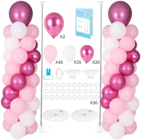 Balloon Column Stand with 101 Balloons, Balloon Column Kit Set of 2, Metal Balloon Tower Stand with Base for Floor, Height Adjustable from 1.57 to 7 Ft, For Party Decorations by Lanboon
