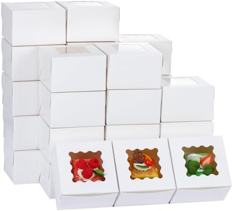 Moretoes 200pcs Small Cookie Boxes with Window,4x4x2.5In Brown Bakery Boxes by Moretoes