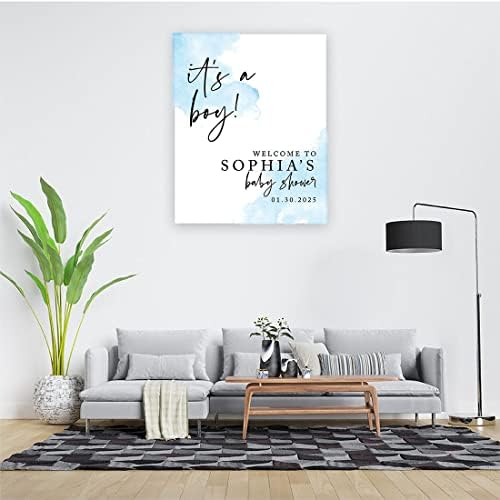 Andaz Press Custom Large Baby Shower Welcome Sign, 16" x 20", Baby Blue Watercolor It's A Boy Personalized Canvas Welcome Sign, Signage, Canvas Sign for Baby Sprinkle, Fall Baby Shower Decorations - Image 3