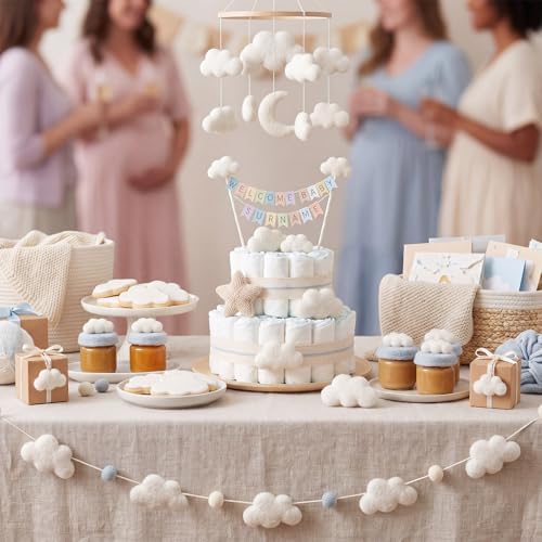 Moukeren 36 Pcs a Little Piece of Heaven Baby Shower Cloud Decorations Felt Fake Cloud Centerpieces for Tables Mini Artificial Clouds Decor for Baby Shower Nursery Room Decor - Image 6