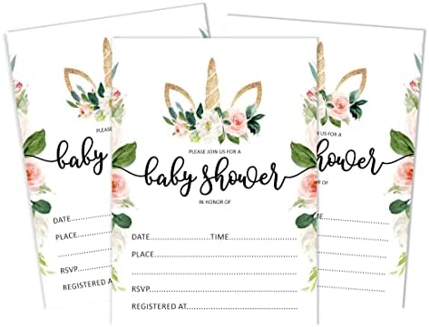 Pack of 30, Girl Baby Shower Party Collection, Baby Shower Invitation Cards, Fill in the Blank Invites WIth Envelopes, Unicorn Theme Party Supplies - Image 6