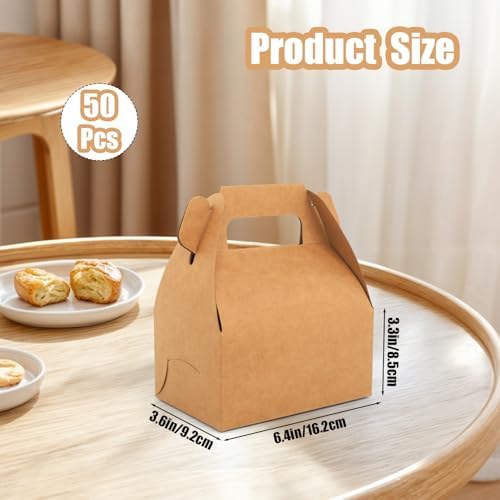 ZSDRTYU Treat Boxes, 50 Pcs Gable Boxes Party Favor Boxes Favor Boxes, Kraft Gable Treat Boxes For Christmas Party Decorations Birthday (Kraft) - Image 2
