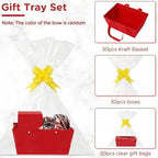 Tuanse 30 Pcs Basket for Gift Empty DIY Bulk Gift Basket Kit with Handle Kraft Cardboard Tray with 30 Bag 30 Bow Market Tray for Wedding Party, Red, 9.8 x 6.7 x 4.3 in - Image 3