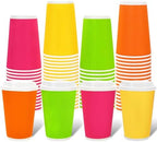 Whaline 100 Pcs Neon Color Disposable Coffee Cups with Lids 16 Oz Fluorescent Color Paper Cups Corrugated Ripple Wall Insulated Hot Cup for Home Office Party Supplies by Whaline