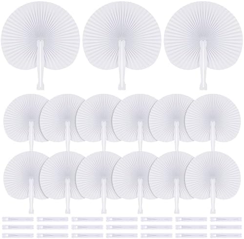 MCEAST 150 Pieces White Party Paper Fans Decorations Folding Fan Handheld Fan Round Shaped Paper Fans with Handle Hand Fans for Wedding Birthday Party Favors by MCEAST