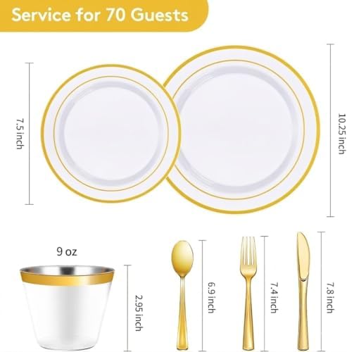 Goodluck 420 Pieces Gold Disposable Plates for 70 Guests - Image 3