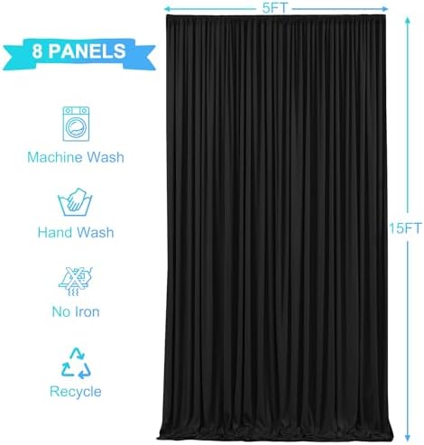 40ft x 15ft Black Wrinkle Free Backdrop Curtains for Wedding Party Backdrops Curtain Drapes Fabric Decorations Photo Back Drop Cloth for Baby Shower Photography Stage Reception - Image 6