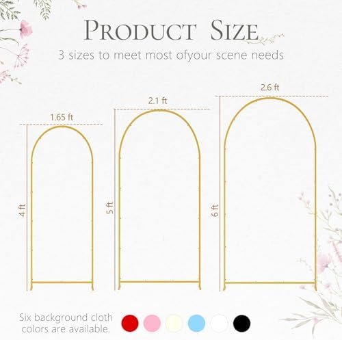 3 Pack Arch Backdrop Stand (4FT/5FT/6FT), Metal Arch Frame Stand with Cover - Image 2