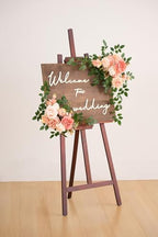 2pcs Dusty Pink Artificial Flower Swags Decor Wedding Welcome Sign Easel Board Rose Eucalyptus Garland for Outdoor Party Ceremony Backdrop Reception Entryway Table Decor Faux Floral - Image 2