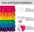 Pufogu BrightRainbow Tulle Table Skirt 14ft Tutu Ruffled Chiffon Tablecloth For Rectangle Wedding Baby Shower Girls Birthday Party and Cake Dessert Table Decorations(BrightRainbow, L14(ft), H30in) - Image 4