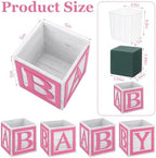 4 Set Pink Wooden Baby Boxes with Letters for Baby Shower Centerpieces - Image 2
