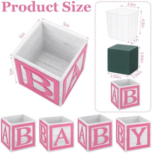 4 Set Pink Wooden Baby Boxes with Letters for Baby Shower Centerpieces - Image 2