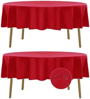 Fokitut 2 Pack Waterproof Round Tablecloth, 70 Inch, Stain Resistant and Wrinkle Polyester Table Cloth, Fabric Table Cover for Kitchen Dining, Wedding, Party, Holiday Dinner-Red by BalsaCircle