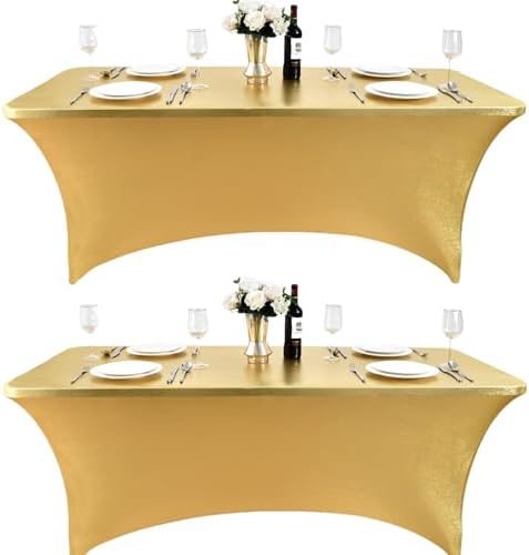 2-Pack 8ft Spandex Table Covers for Rectangle Folding Tables - Washable Elastic Tablecloth - Ultimate Fitted Table Protector for Birthday Parties, Trade Shows, Banquet by Unknown
