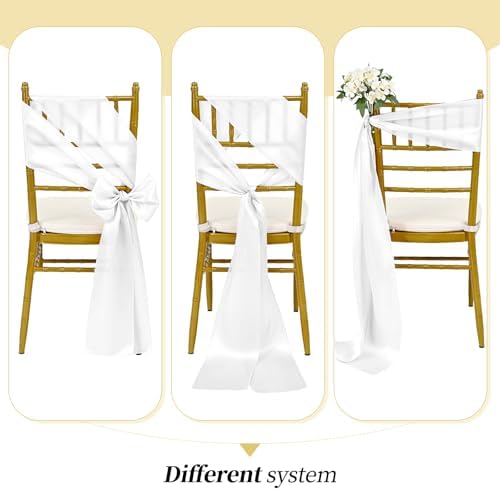 YMHPRIDE 60 PCS White Satin Chair Sashes, 7x108 Inch Ties Chair Bows - Image 5