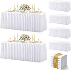 White Polyester Table Cloths for Rectangle 8 Foot Tables, 6 Pack Wrinkle Free Tablecloths Stretchy Banquet Ruffle Fitted Table Cover Desk Skirt for Parties Wedding Birthday Baby Shower by Unknown
