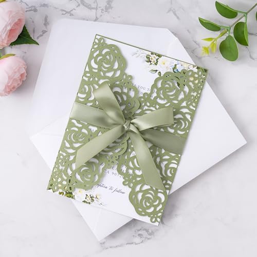 ponatia 25PCS Sage Green Laser Cut Invitation sleeves - Image 4