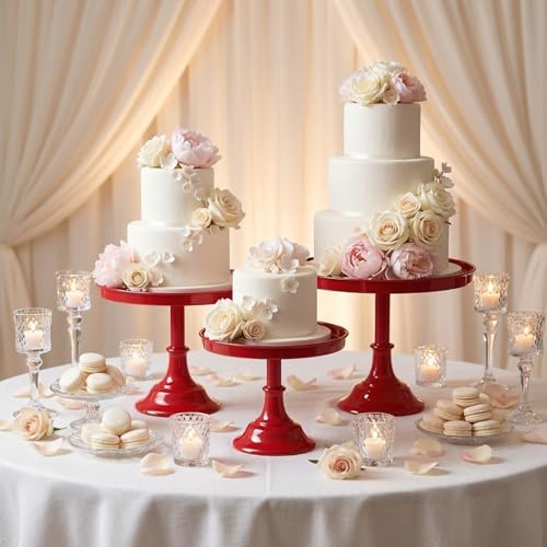 Red 3Pcs Metal Round Cake Stand Set 8/10/12 Inch Dessert Display - Image 5