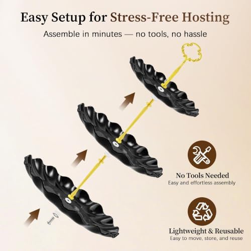 Lzerking Black Gold Dessert Stand Set 13PCS, 6 Tiered Cupcake Display Towers with 4 Serving Trays and 3 Tongs, Round & Square Dessert Holders for Wedding Birthday Graduation Baby Shower Decor - Image 6