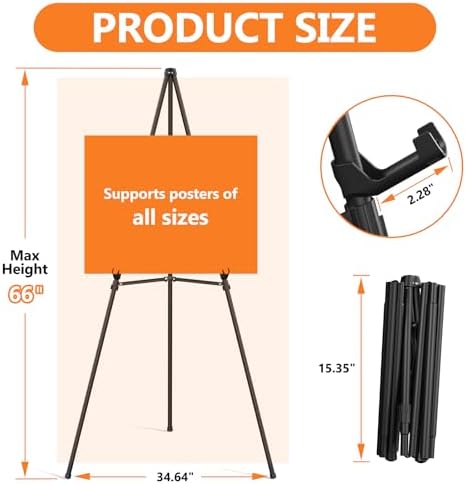 Easel Stand for Sign Portable,66" Easel Display Stand Metal, Adjustable Easels for Display,Wedding Signs, Posters-Black(2 Pack) - Image 2