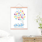 Customized Boys Baby Shower Guest Book Blue Elephants Fingerprint Signature Painting with Wooden Hanger DIY Guest Sign-in Book for Communion Baptism Gift-60x80cm - Image 4