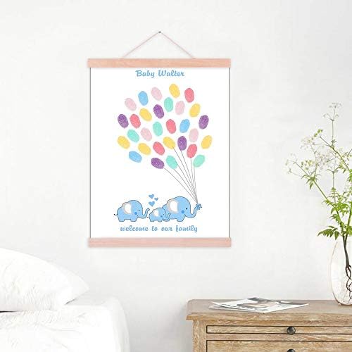 Customized Boys Baby Shower Guest Book Blue Elephants Fingerprint Signature Painting with Wooden Hanger DIY Guest Sign-in Book for Communion Baptism Gift-60x80cm - Image 4