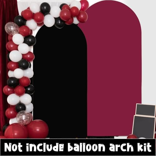 2PCS Arch Backdrop Covers for Arch Stand (7.2ft + 6ft) – Maroon & Black Spandex Fitted Stand Covers for Weddings Baby Showers Birthday Party Supplies Decora & Photo Booths(Only Cover) - Image 3