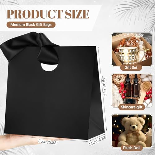 Feifeiya 30 Pcs Medium Black Gift Bags with Ribbon Handle - Image 2