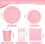 200Pcs Light Pink Party Plates and Napkins, 9’’and 7’’ Disposable Scalloped Pink Paper Plates Cups Napkins Forks Set Party Supplies for Birthday, Baby Shower Bridal Shower Party Decorations, Serves 40 - Image 2