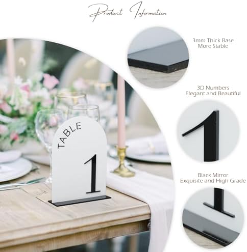 White Arch Wedding Table Numbers 1-15, Black Numbers and Stands - Image 3