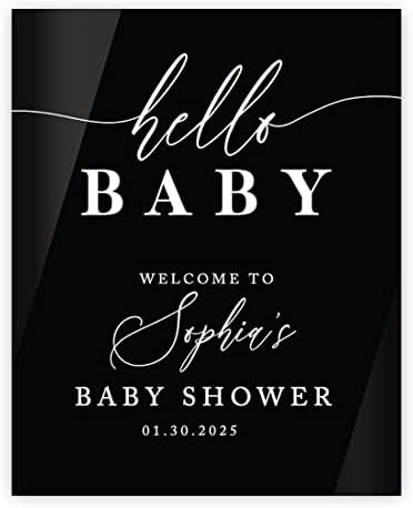 Andaz Press 16"x20" Black Acrylic Personalized Baby Shower Welcome Sign, Gender Neutral Large Custom Sign for Easel Stand, Classic Modern Baby Shower Decorations by AndazPress