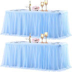 2 Pack Baby Blue Table Cloth for 6 Foot Rectangle Tables, Stretch Fitted Tulle Table Covers Skirt, Rectangular Ruffle Tutu Tablecloth Wedding Baby Shower Baby Shower Cake Tablecloths by Tao-GePartyDecorations