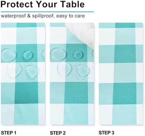 Hiasan Checkered Tablecloth Square 30 x 30 Inch, Aqua and White - Image 3