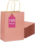 qiqee 100PCS Gift Bag with Handles Bulk Kraft Bright Pink Paper Bags Multiple Uses (13"x10.3"x4.6"- Large Size) by Qiqee