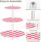 J JOYSAY Checkerboard Pink White Print Acrylic Cupcake Stand 3 Tier Dessert Table Display Set Clear Cake Stands for Party Baby Shower Wedding Decorations Easy Assembly Pastry Tower - Image 2
