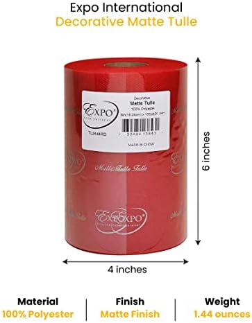 Expo International Decorative Matte Tulle, Roll/Spool of 6” X 100 Yards, Lightweight Polyester Tulle Fabric for Tutus, Costumes, and Party Decorations, Washable, Easy-to-Use, Red - Image 2