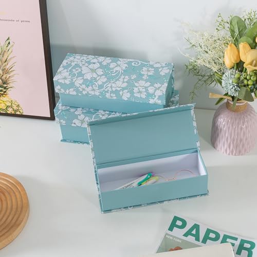 Soul & Lane - Decorative Storage Boxes with Lids, Set of 3, Blue Botanical - Image 7