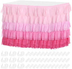 MECCANIXITY 1 Pack 14ft Pink Tutu Table Skirt, Ruffle Tablecloth for Rectangle or Round Table Cover for Birthday Weddings Cake Dessert Table Decorations by MECCANIXITY