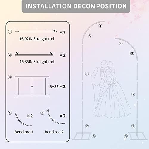 Metal Wedding Arch Stand,Set of 2 Gold Curved Top Arch Backdrop Stand Wedding Arches for Ceremony Birthday Anniversary Baby Shower Floral Stand Background Decoration (Gold,7.8FT & 6.7FT) - Image 3