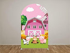 Farm Arched Backdrop Covers Red Barn Cow Animal Chiara Backdrops Arched Stretchy Background for Birthday Parties Baby Shower Decoration Double-Sided Arch Props GX-245-2.5x6ft - Image 2