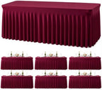 gogoparti 6 Pack Spandex Burgundy Fitted Table Cloth for 6ft Rectangle Tables Burgundy Stretch Tablecloth Table Covers Banquet Table Clothes Wrinkle Free Table Skirt for Parties Wedding by Gogoparti