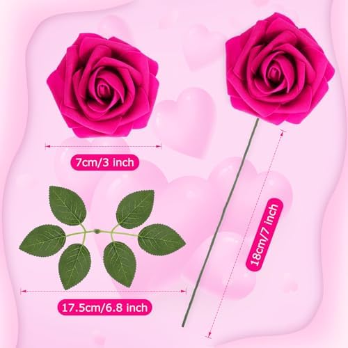 100 Pcs Artificial Rose Flowers, Hot Pink - Image 2