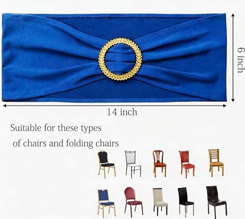 Pack of 50 Royal Blue Chair Sashes with Gold Buckles Chair Bands Bows - Image 3