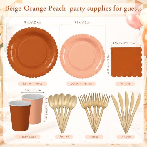 Zhehao 175 Pcs Burnt Orange Fall Party Supplies Serve 25 Guests - Image 3