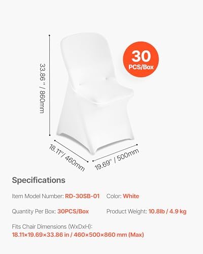 VEVOR Chair Covers, Polyester Spandex Chair Cover, Stretch Slipcovers for Wedding Party Dining Banquet Flat-Front Chair Covers (White-c-XL, 30PCS) - Image 7