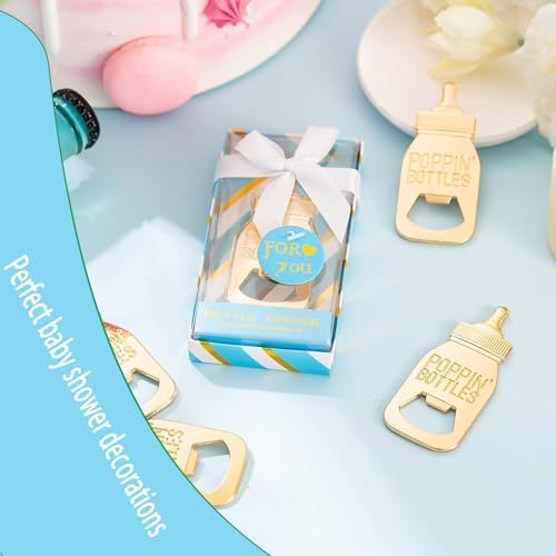 Pack of 24 Bottle Openers Baby Shower Favors, Gifts, Decorations, or Souvenir for Guest With Gift Boxes, Poppin Bottle Design for Baby Boys or Girls (Blue) - Image 4