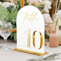 HOODO White Arch Acrylic Wedding Table Numbers 1-10 with Stands, 5"x7" Arched Acrylic Signs with 3D Gold Numbers, White 3D Table Numbers for Wedding Reception by Unknown