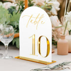 HOODO White Arch Acrylic Wedding Table Numbers 1-10 with Stands, 5"x7" Arched Acrylic Signs with 3D Gold Numbers, White 3D Table Numbers for Wedding Reception by Unknown